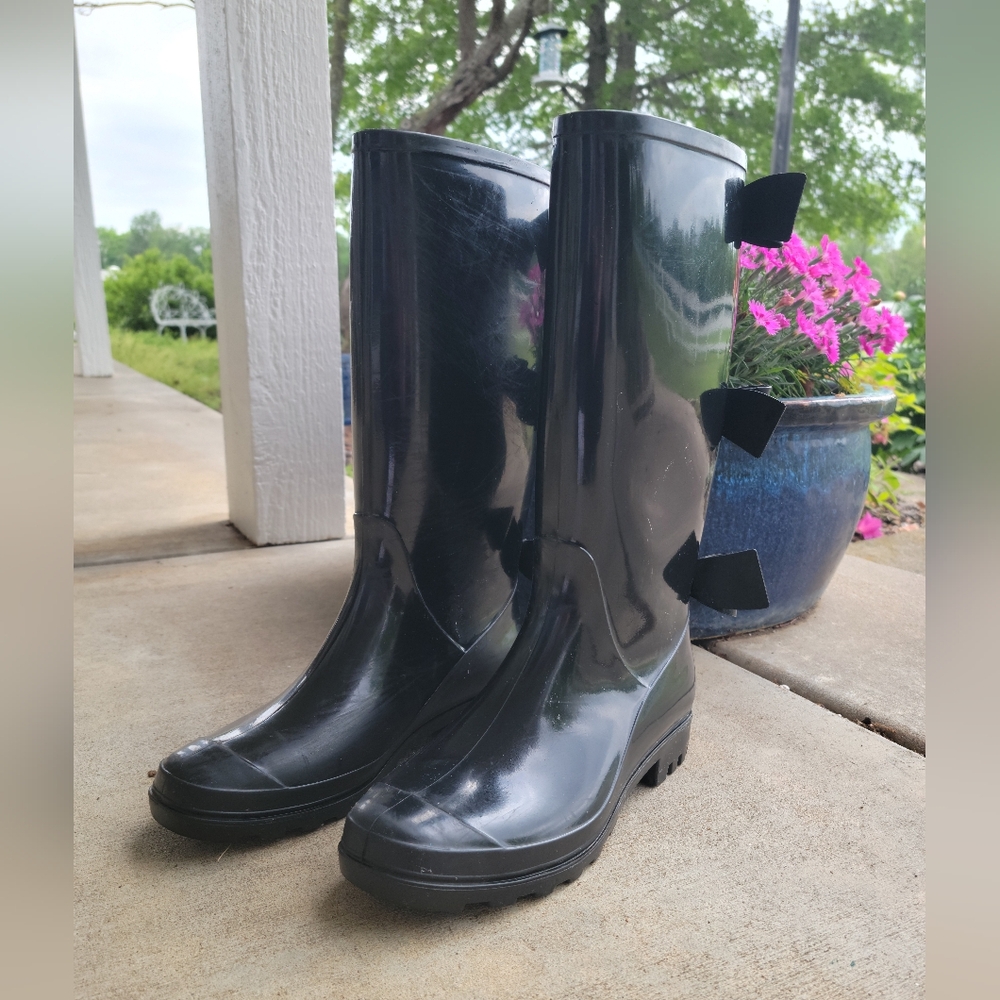Black Rain Boots with Bow Detail